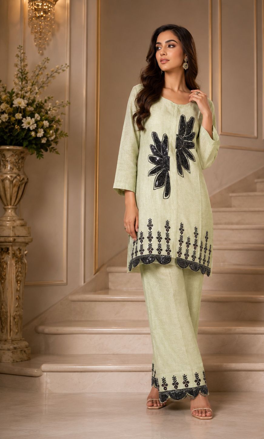 BLACK THREAD WORK KHADI COTTON CORDSET
