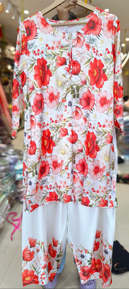 WHITE WITH ORANGE FLORAL FARSHI SALWAR SUIT