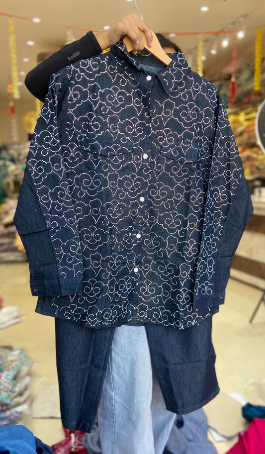DENIM SIRVOSKI DESIGN SHIRT CORDSET