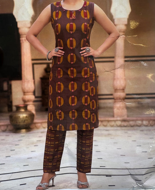 BROWN DUEL MEHROON COTTON CORDSET