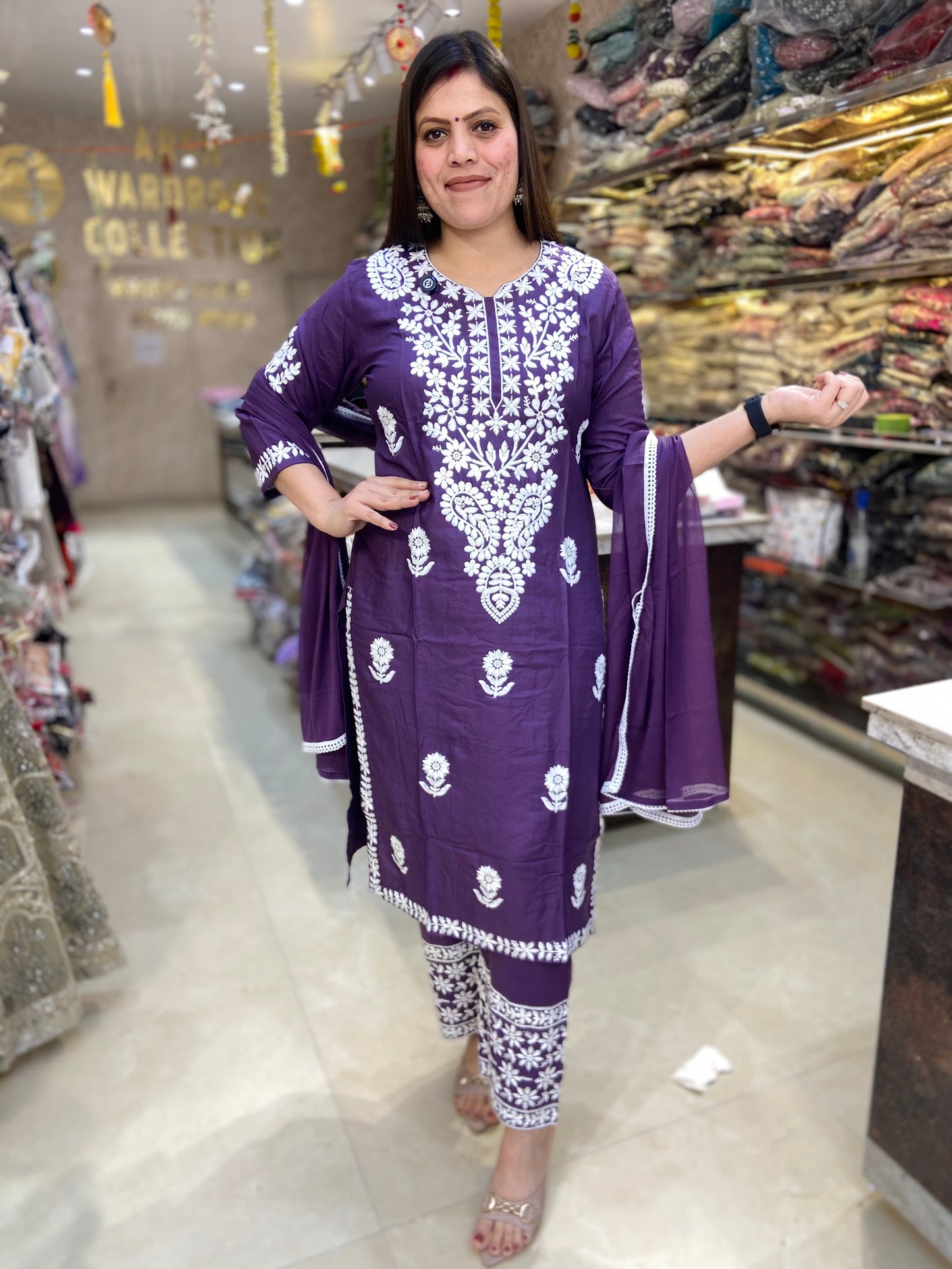 PURE COTTON WHITE THREAD WORK LAHNAVI SUIT