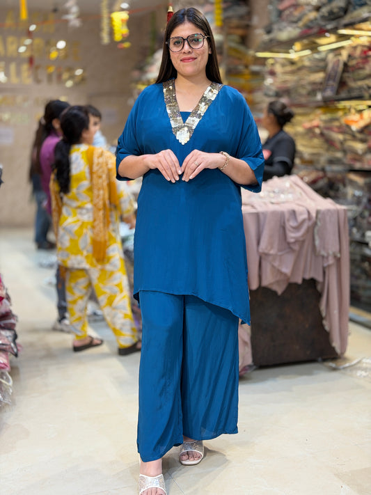 TEEL BLUE PURE CREPE DESIGNER CORDSET