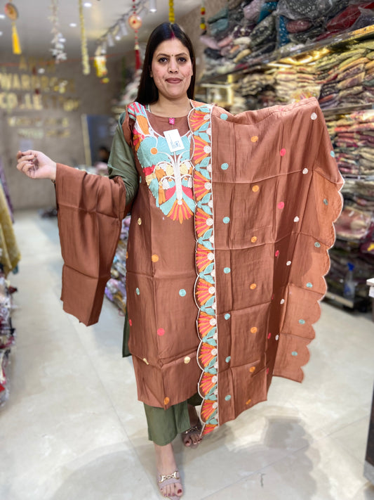 PURE COTTON MULTIPAL THREAD WORK PLUS SIZE SUIT