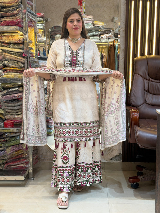 IVORY MEHROON WORK DESIGNER DUPPTA SUIT