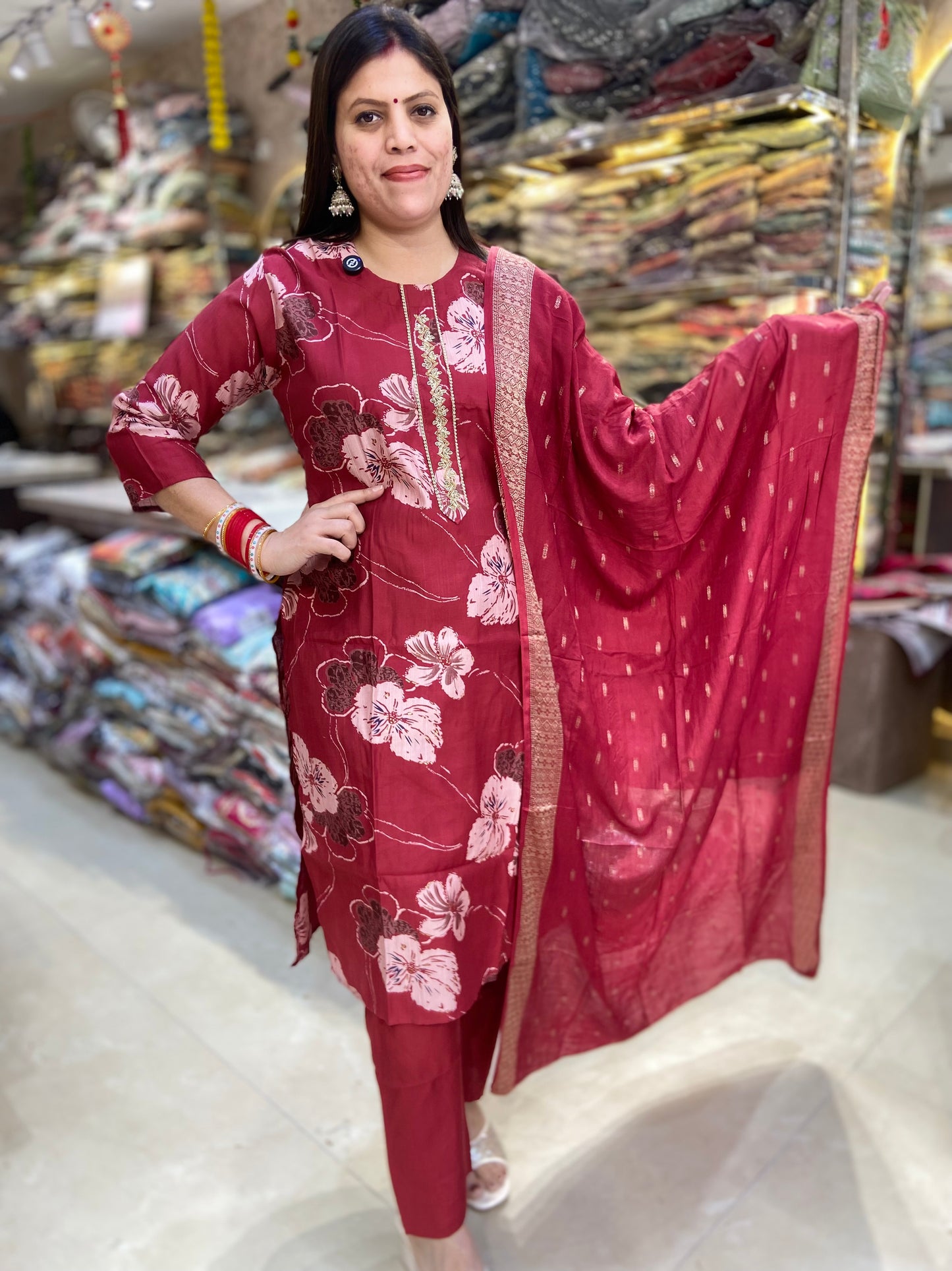 PREMIUM COTTON PEARL WORK DESIGN NECK SUIT