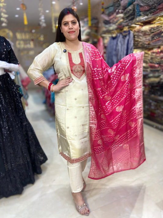 IVORY DUAL SHADE RUSSIAN SILK SUIT