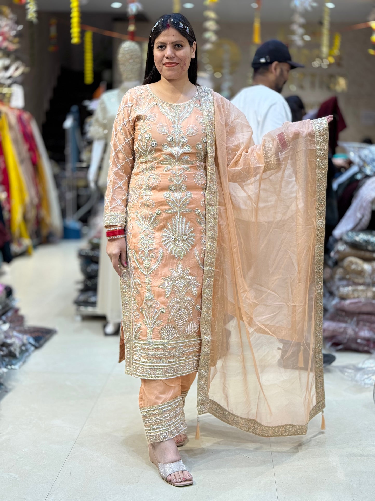 BEAUTIFUL PEASTAL COLOURED PEARL SUIT