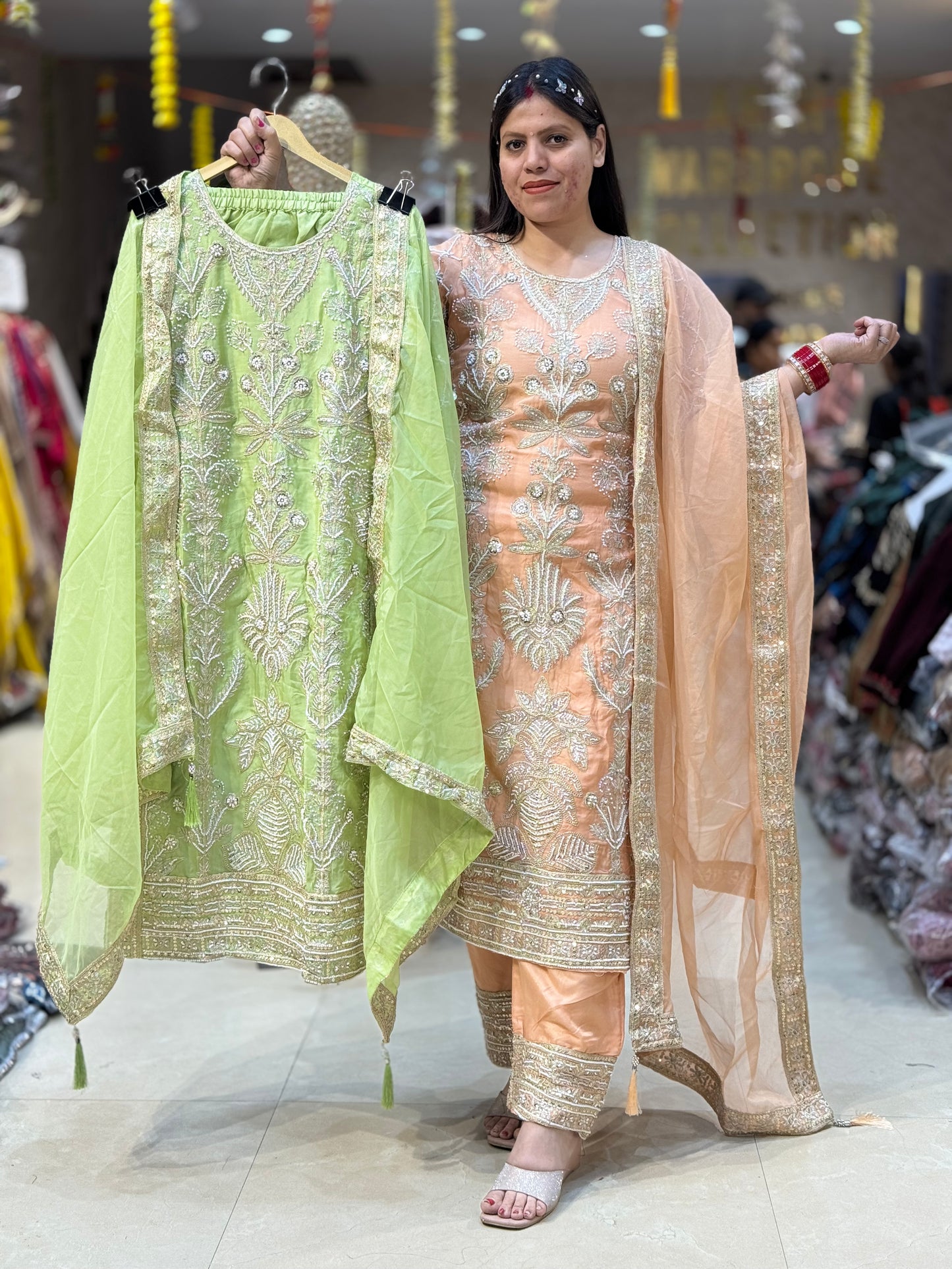 BEAUTIFUL PEASTAL COLOURED PEARL SUIT