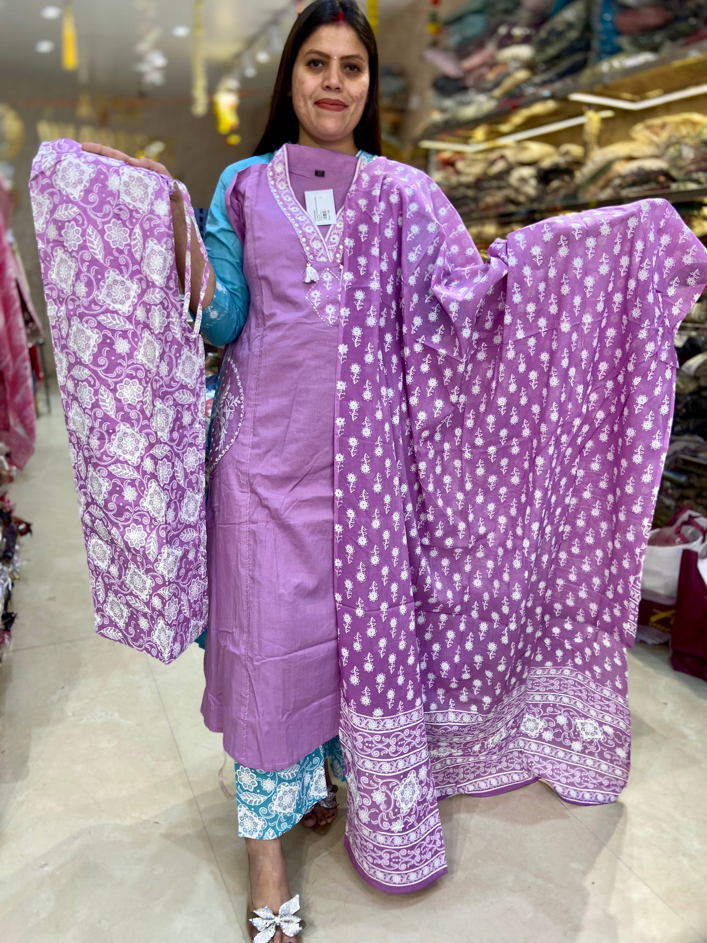 PURE COTTON EMBROIDED DESIGN A-LINE SUIT