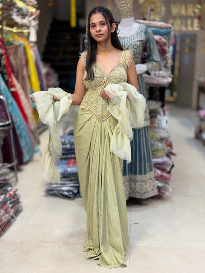 STYLISH DESIGNER CROPE TOP WITH SKIRT DRESS