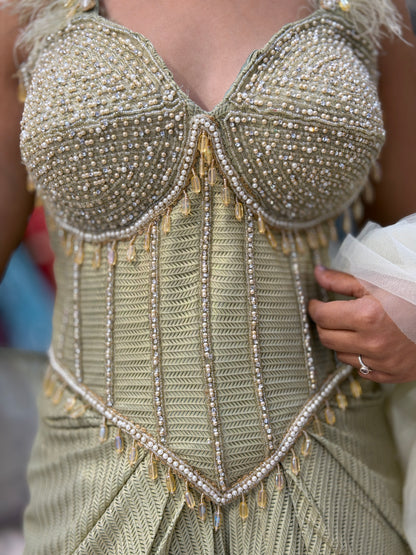 STYLISH DESIGNER CROPE TOP WITH SKIRT DRESS