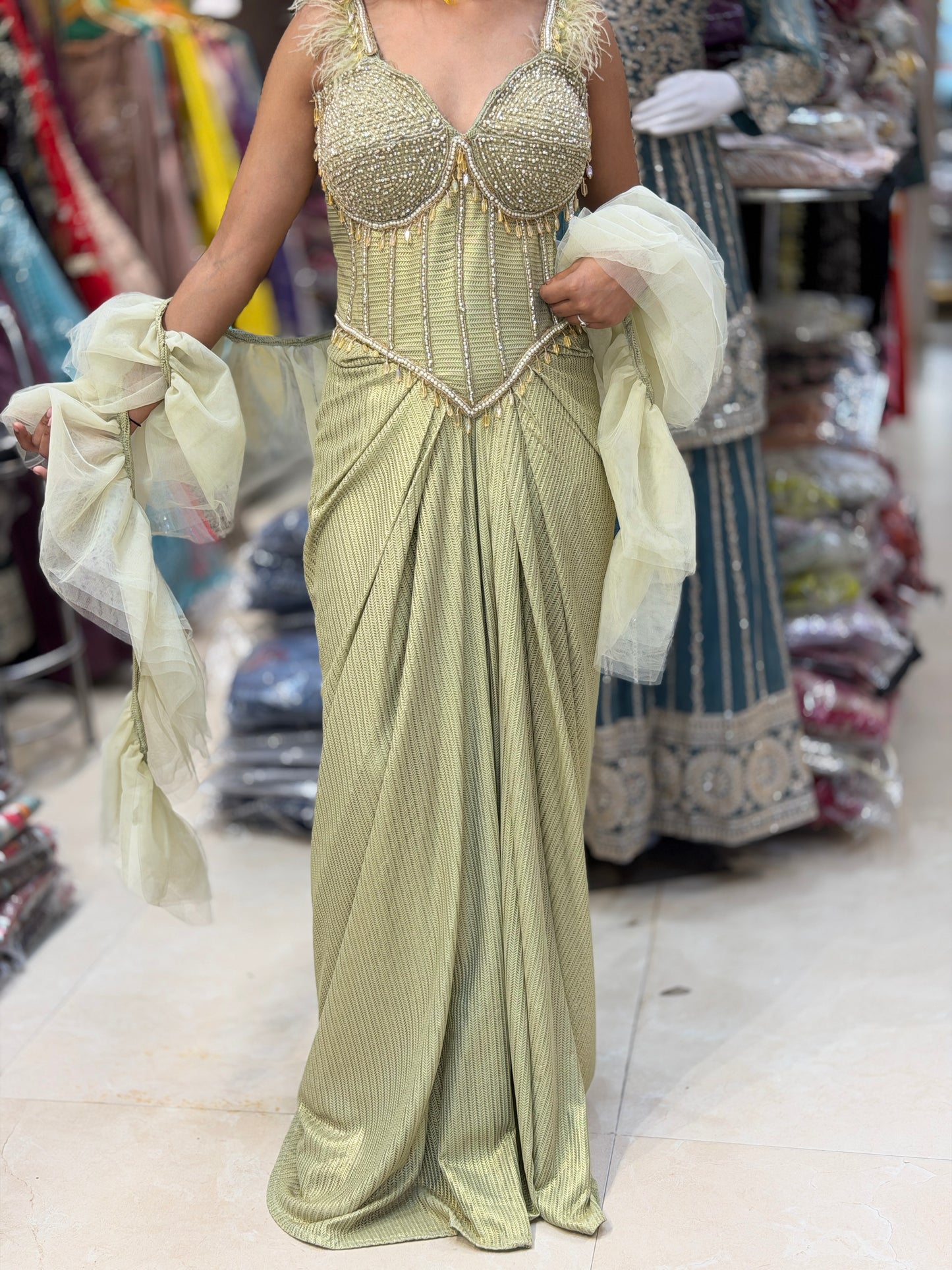 STYLISH DESIGNER CROPE TOP WITH SKIRT DRESS