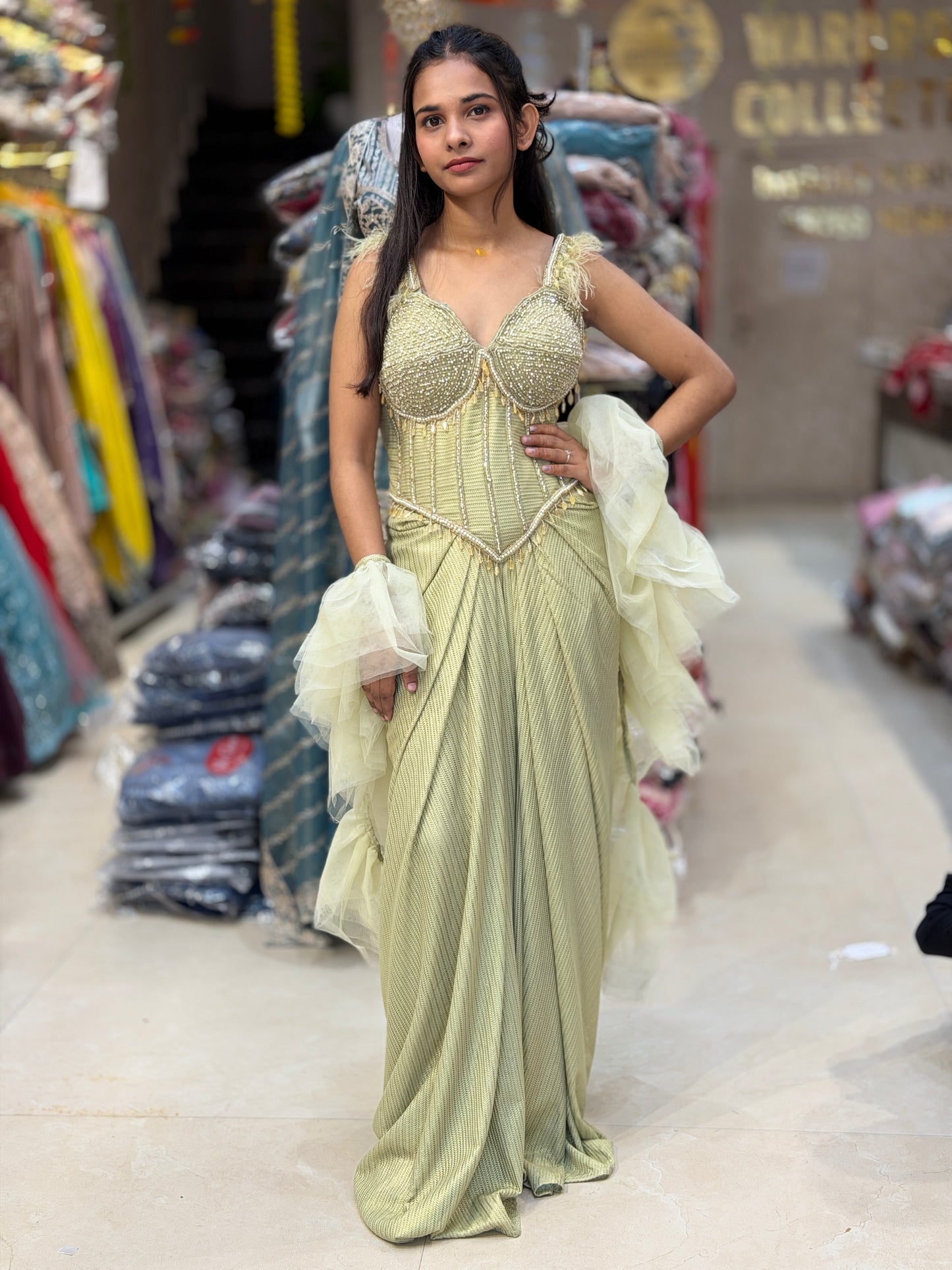 STYLISH DESIGNER CROPE TOP WITH SKIRT DRESS