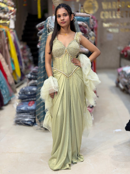 STYLISH DESIGNER CROPE TOP WITH SKIRT DRESS