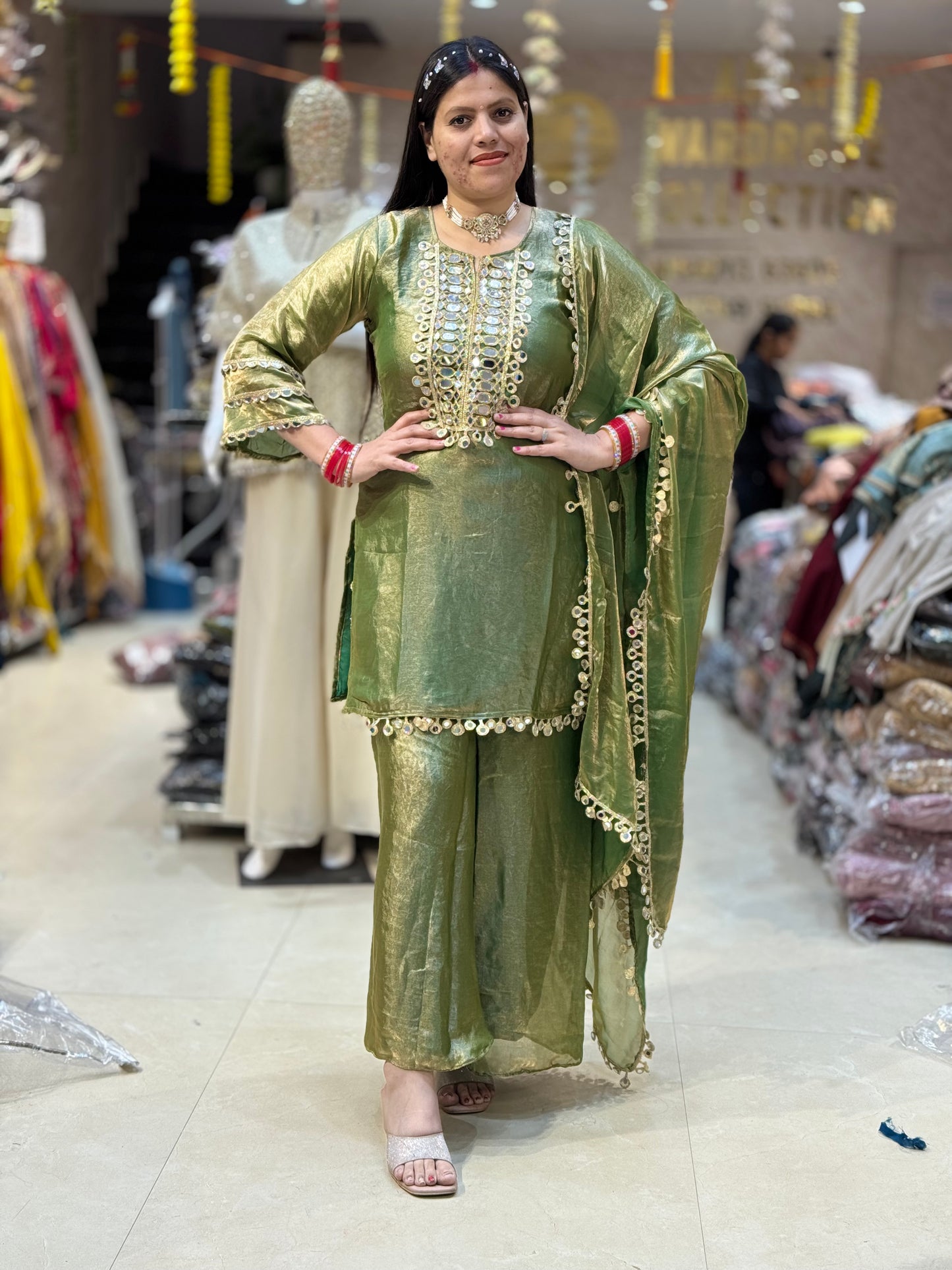 MEHNDI GREEN LASE WORK JAFFA SUIT
