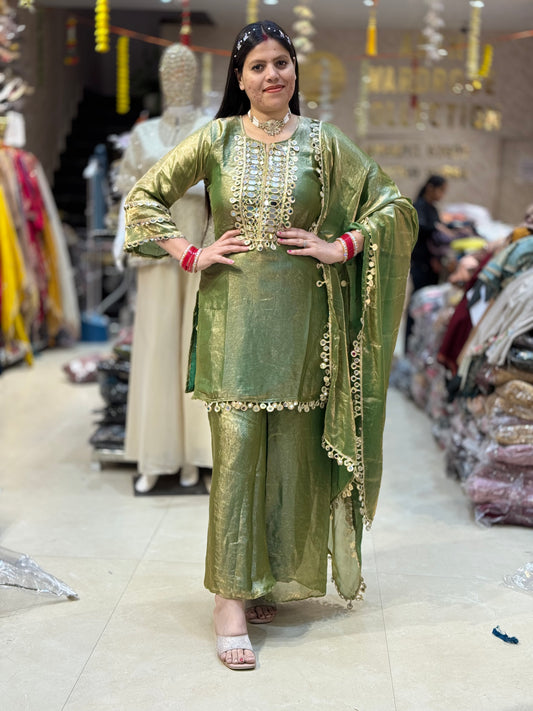 MEHNDI GREEN LASE WORK JAFFA SUIT