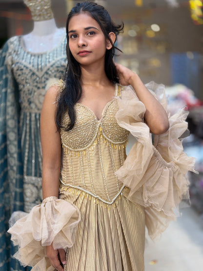 STYLISH DESIGNER CROPE TOP WITH SKIRT DRESS