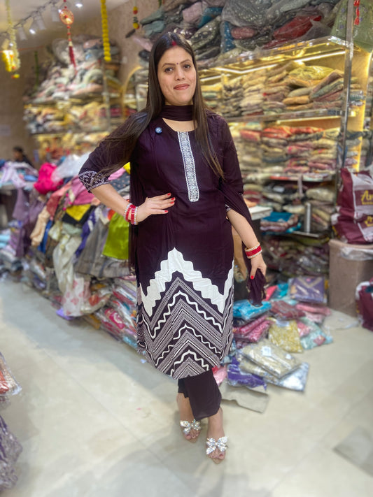 REYON COTTON WHITE LASE WORK SUIT