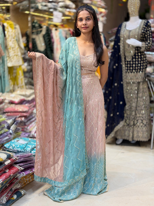 PARTY WEAR SHORT TOP SIPPI WORK WITH FULL FLAIR JAFFA