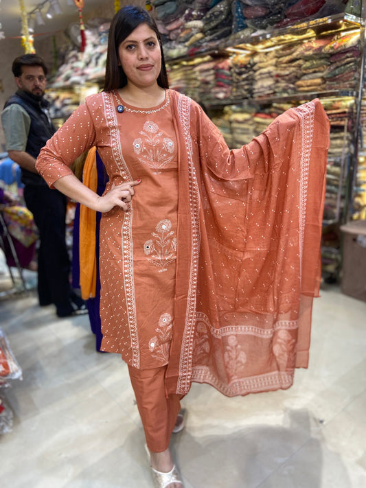 PURE COTTON WHITE EMBROIDED WORK SUIT