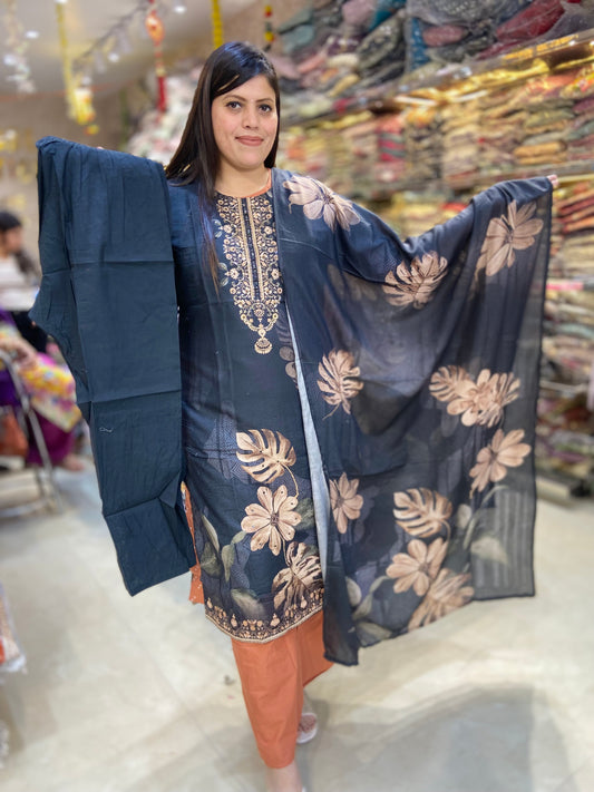 BLACK PURE CREPE FLORAL DUPPTA SUIT