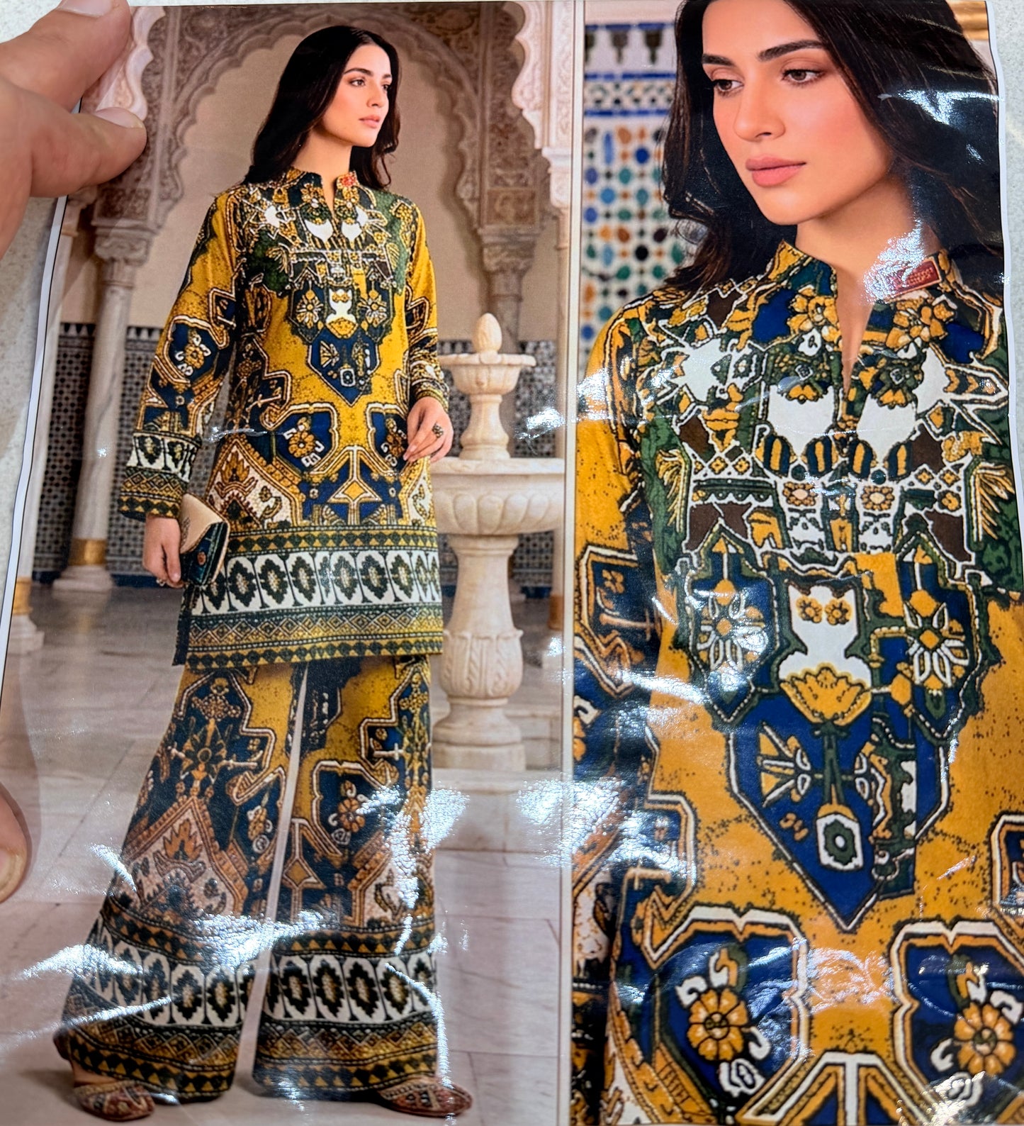 YELLOW TURKISH PRINT PLAZO WITH POKET CORDSET