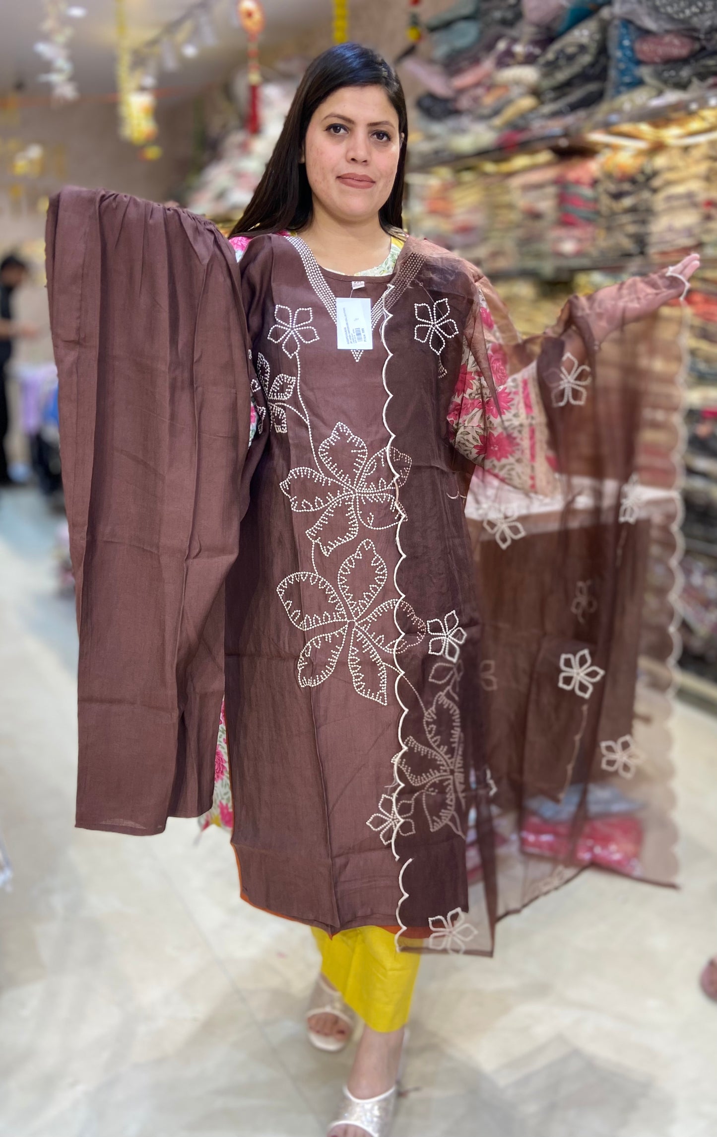 BROWN WHITE PEARL WORK SUIT