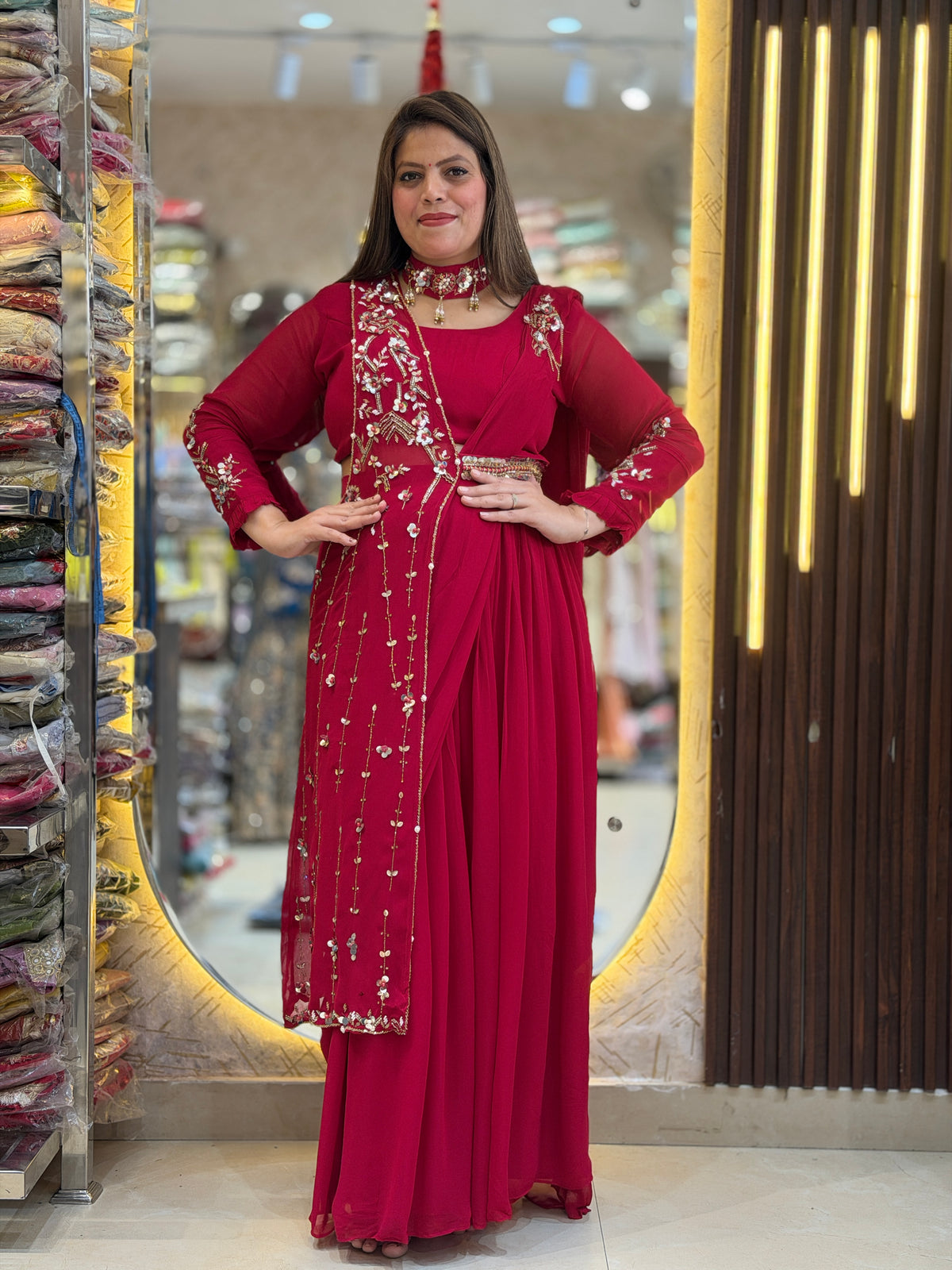 WEDING WEAR PURE GEORGET PEARL WORK LEHNGA SAREE