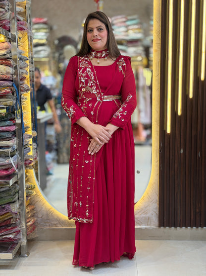 WEDING WEAR PURE GEORGET PEARL WORK LEHNGA SAREE