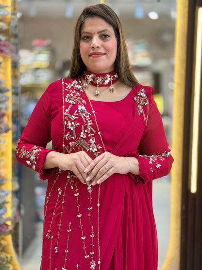WEDING WEAR PURE GEORGET PEARL WORK LEHNGA SAREE