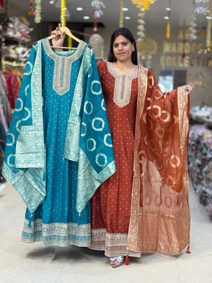 PURE CHINON NECK AND BAJU WITH LASE WORK FULL GOWN