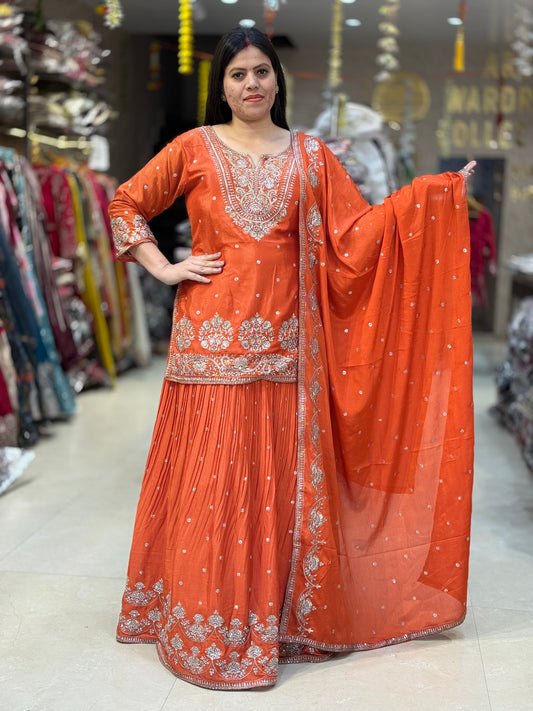 PARTY WEAR PURE CHINON FULL FLAIR LEHENGA