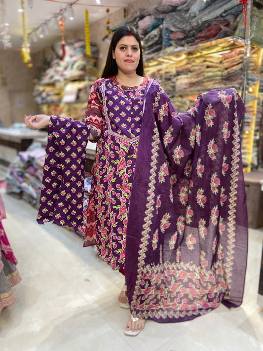 PURPLE STRAIGHT FIT PLLUS SIZE COTTON SUIT