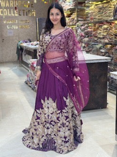 PURPLE GOLDEN SIPI WORK FULL FLAIR LEHENGA