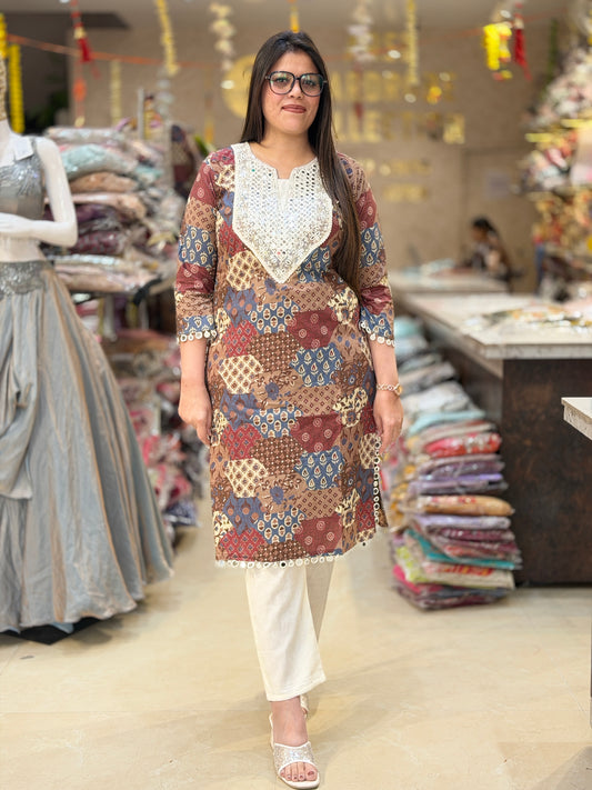 PURE COTTON WHITE LASE MIRROR WORK DESIGNER CORDSET