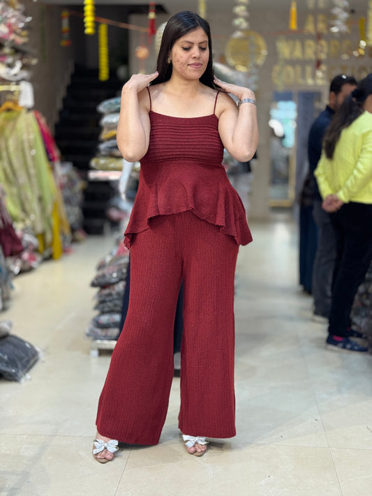 PREMIUM WOOL SHAWL DESIGN CROPE TOP WITH BOTOM KOREAN CORDSET