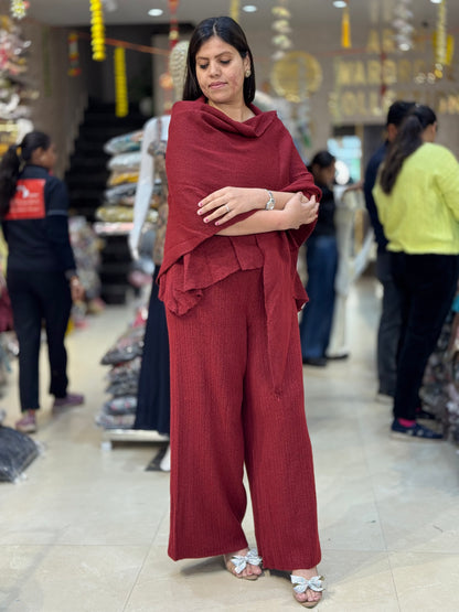 PREMIUM WOOL SHAWL DESIGN CROPE TOP WITH BOTOM KOREAN CORDSET