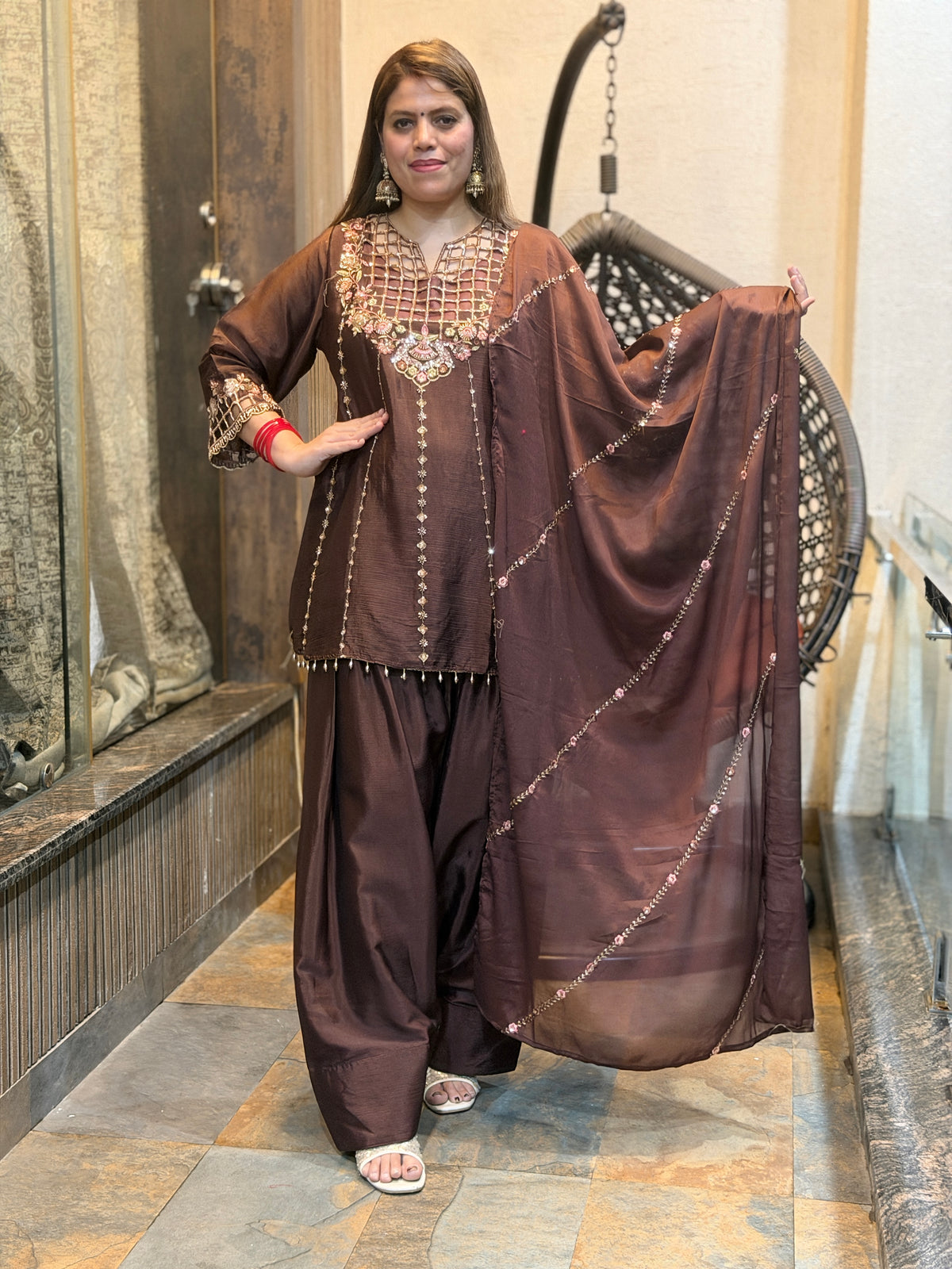 PREMIUM NECK DESIGN PERAL WORK FARSHI SALWAR SUIT