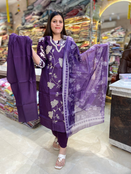 PURE COTTON FULL EMBROIDED AND THREAD WORK SUIT