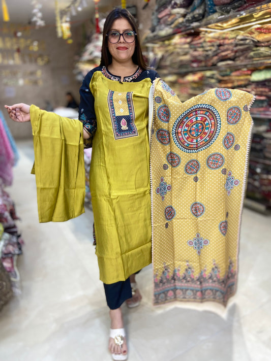 PURE LINEN COTTON PLUS SIZE CHIKEN WORK SUIT