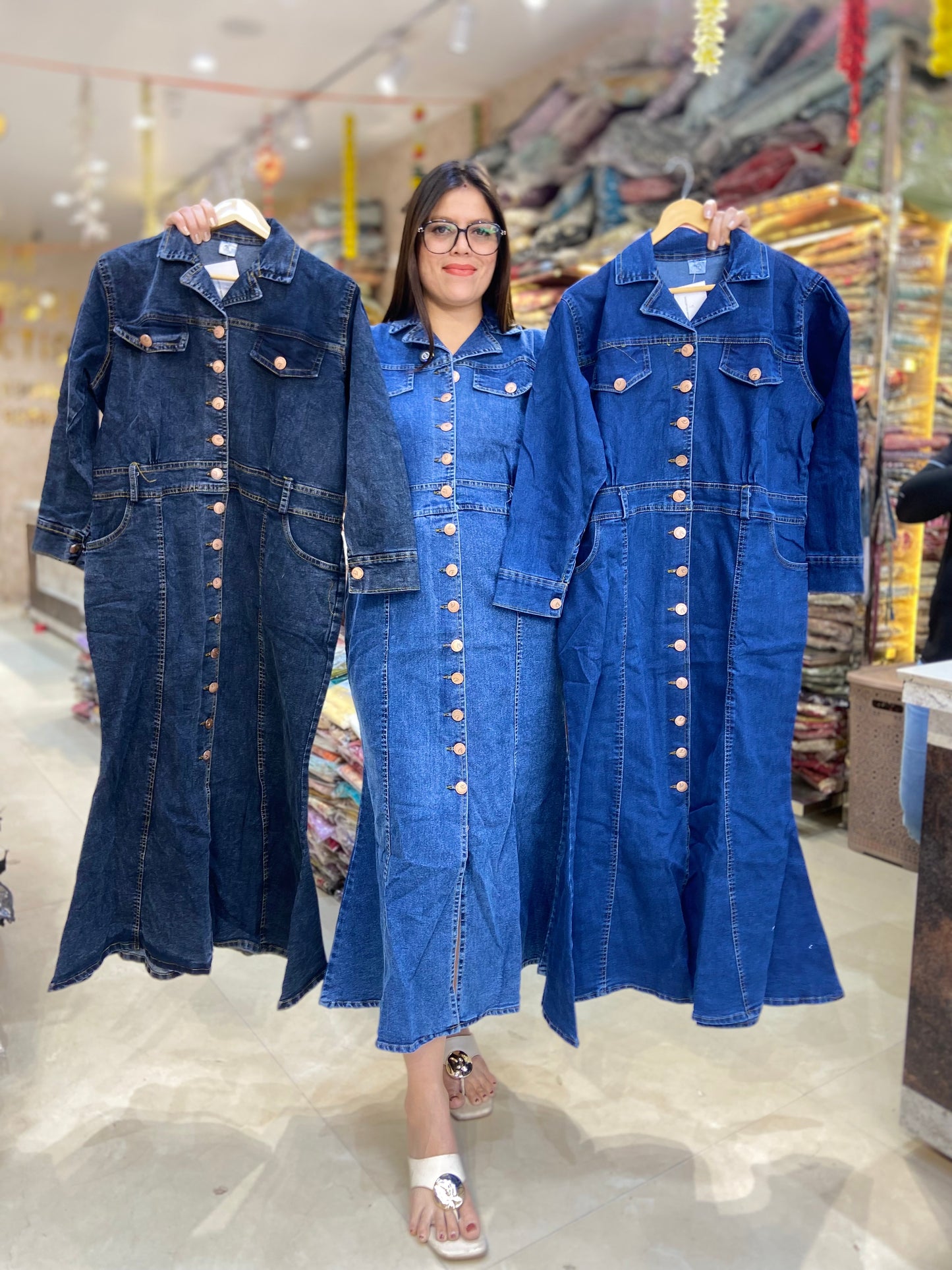TRENDING FISHCUT FULL SLEEVS DESIGN DENIM DRESS