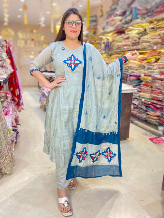 GREY PURE COTTON DESIGNER ANARKALI