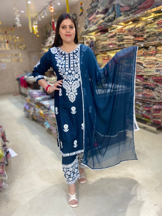 PURE COTTON WHITE THREAD WORK LAHNAVI FARSHI SALWAR SUIT