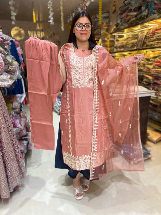 PEACH PLUS SIZE PARTY WEAR RUSHIAN SILK SIPI WORK SUI