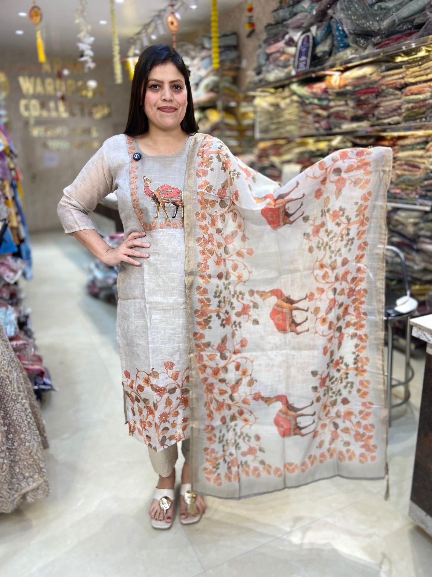 IVORY BROWN RUSHIAN SILK DESIGNER SUIT