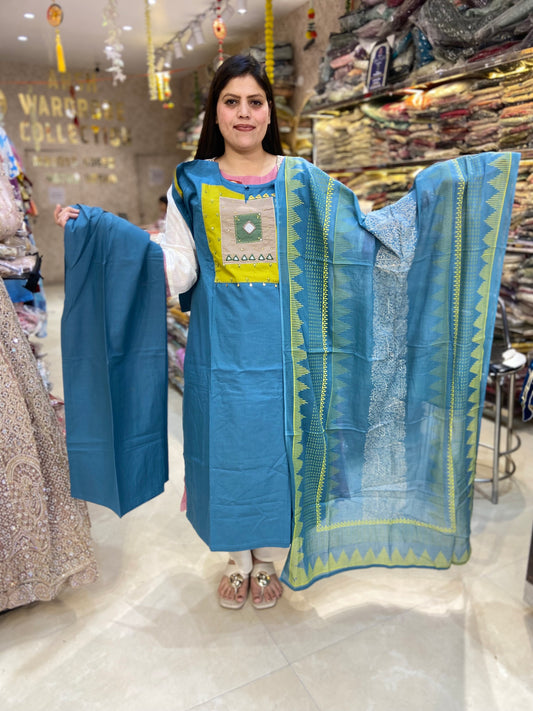 PURE COTTON PLUS SIZE NECK DESIGN SUIT