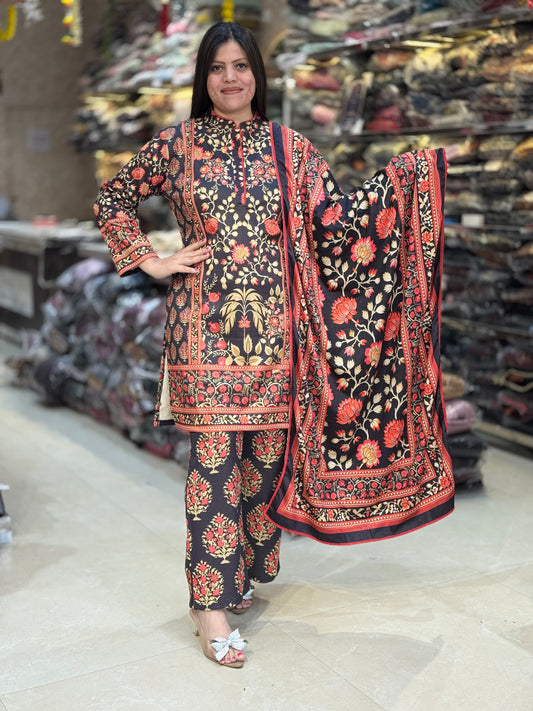 BEAUTIFUL FLOWER DESIGN PREMIUM WOOL 3PC SUIT