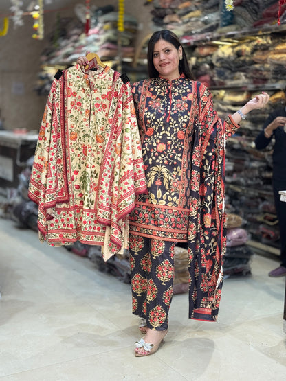 BEAUTIFUL FLOWER DESIGN PREMIUM WOOL 3PC SUIT