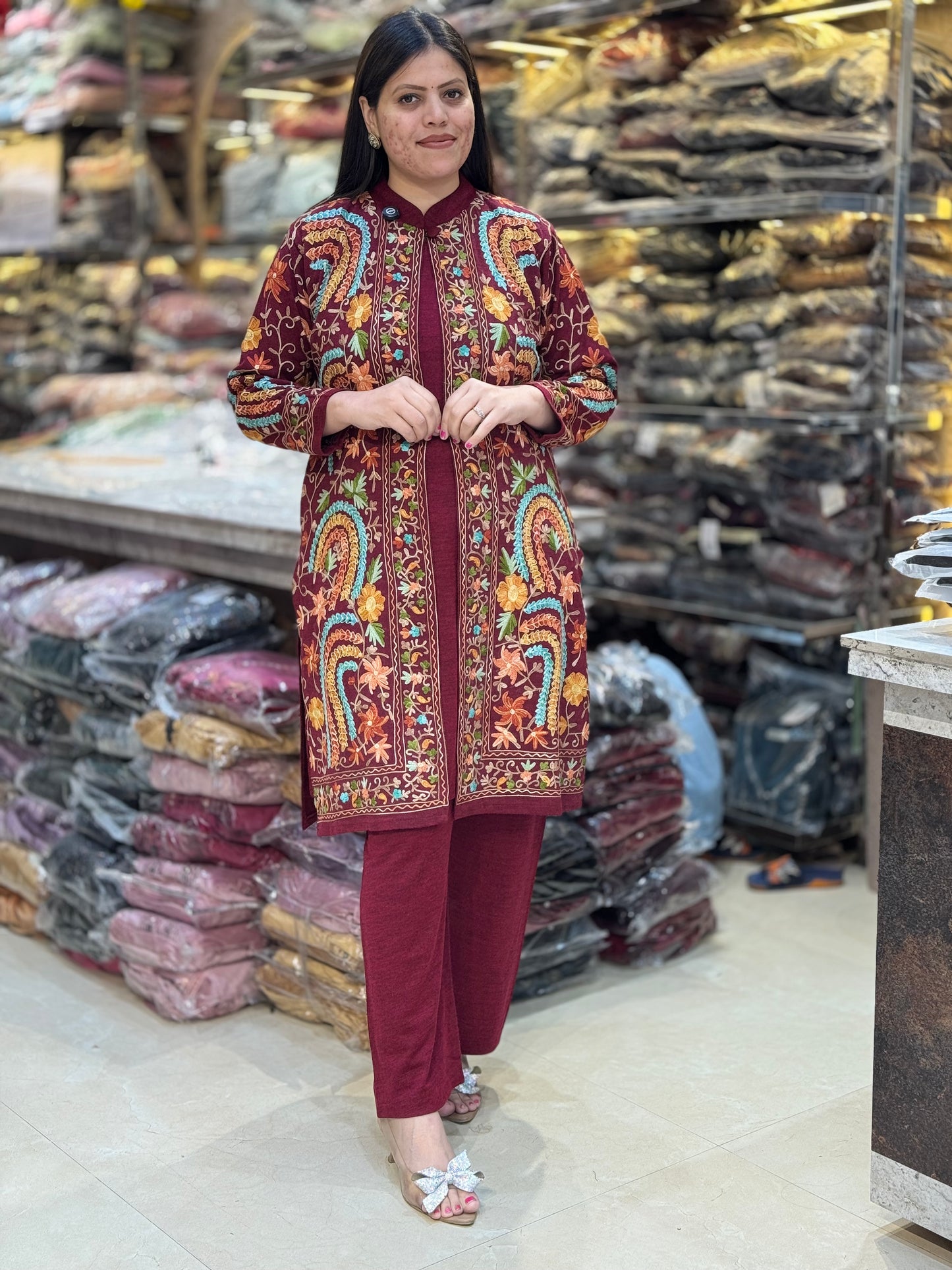 MULTI COLOURED THREAD WORK JACKET DESIGN CORDSET