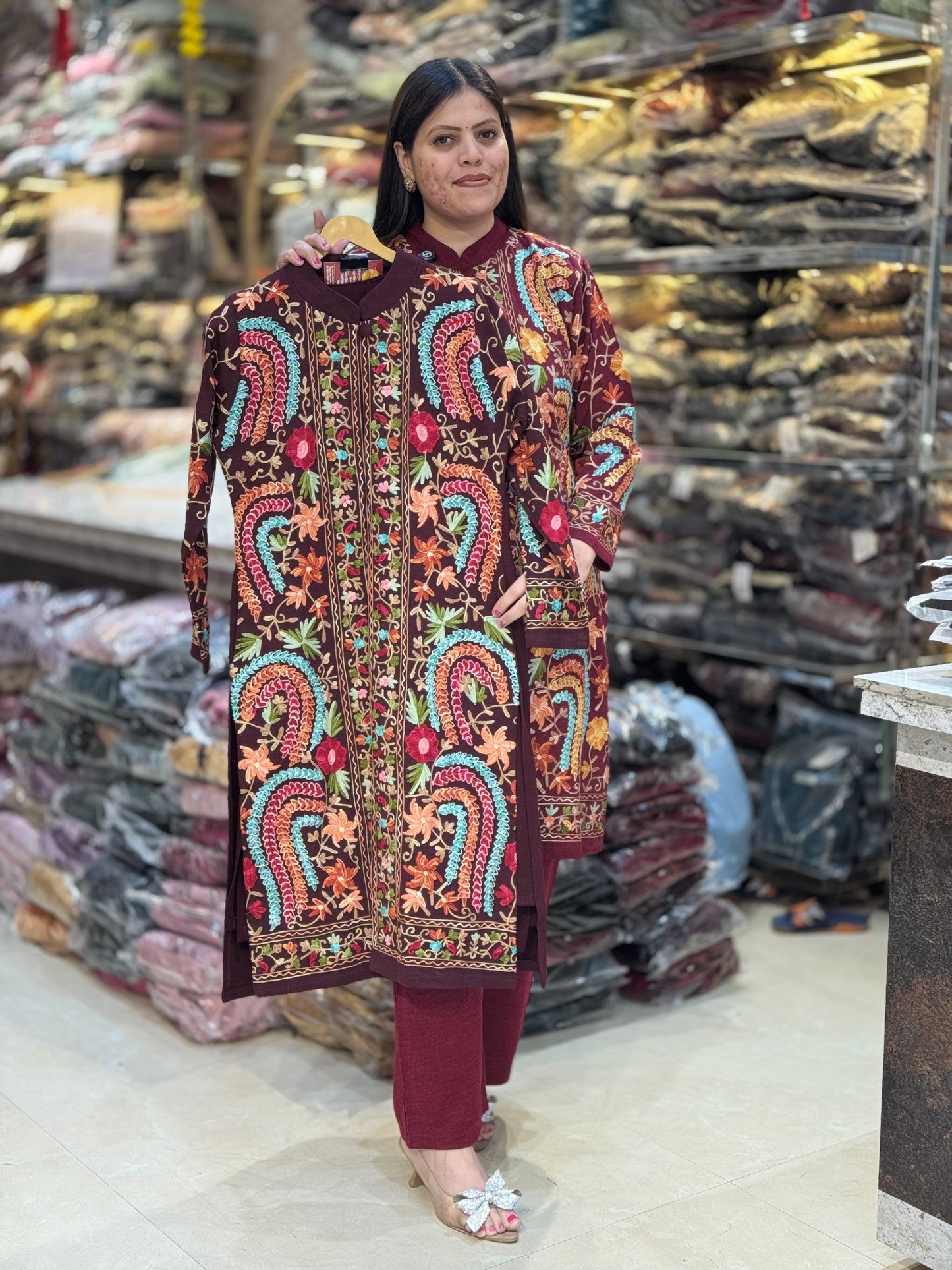 MULTI COLOURED THREAD WORK JACKET DESIGN CORDSET